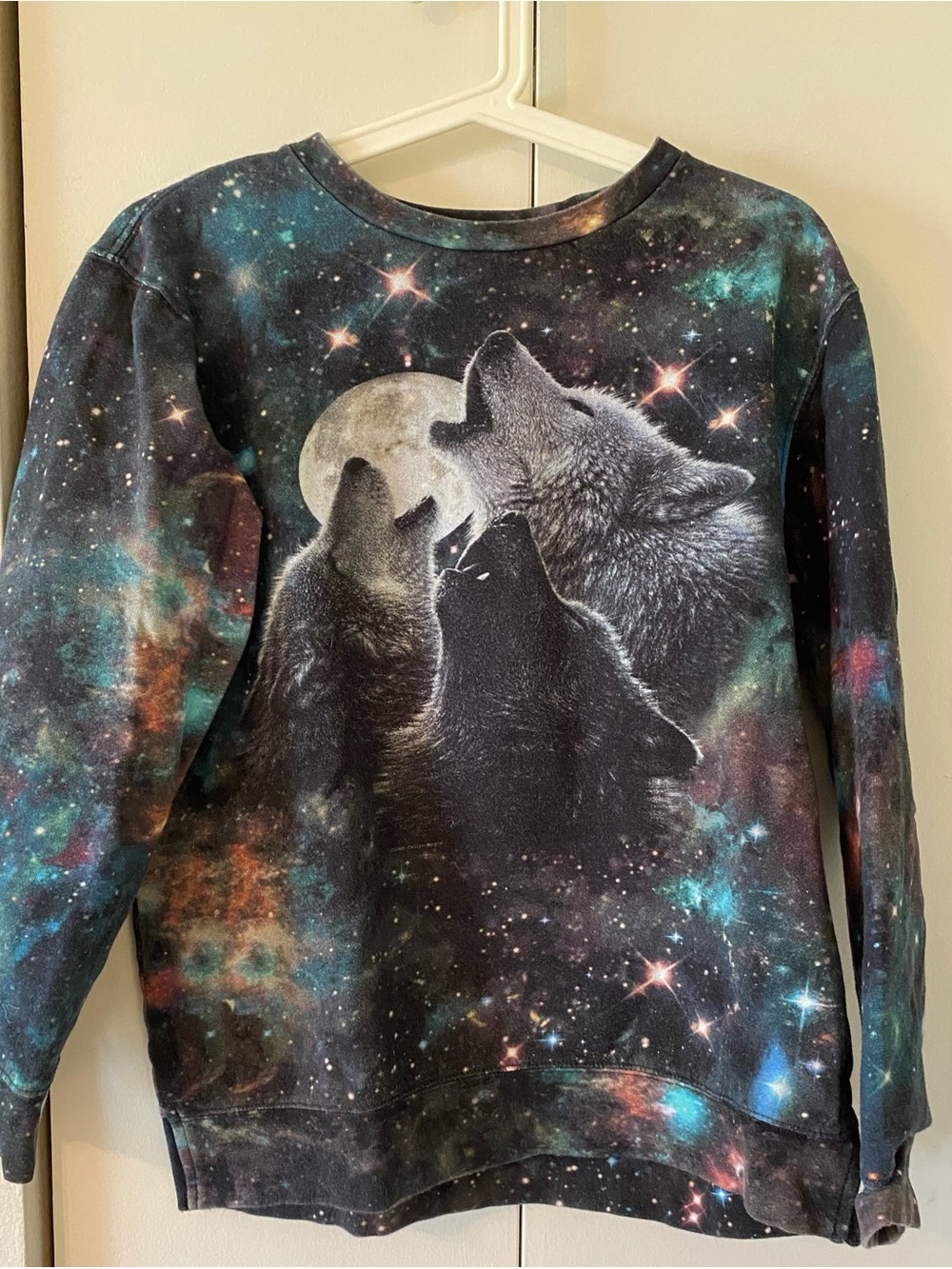 The Mountain Galaxy Wolf Pack Sweatshirt - Black, Teal, Orange